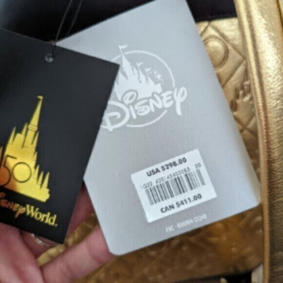 Loungefly Disney World 50th Anniversary Genuine Leather Gold Mini Backpa… - Picture 15 of 15